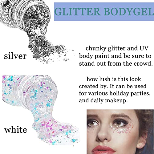 Mermaid Sequins Body Glitter Gel Set of 2 Bottle,Face Glitter Sequins Chunky,...