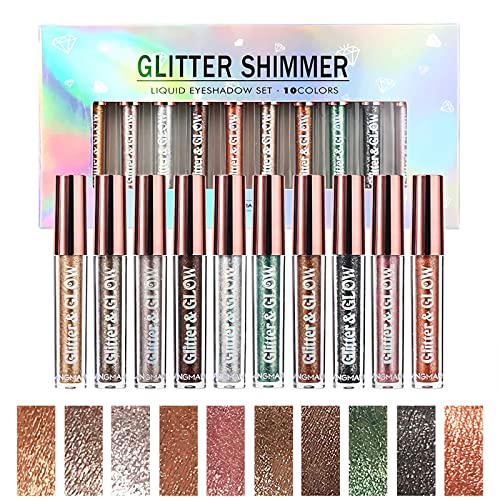 SUMEITANG 10 Colors Liquid Eyeshadow Metallic Glitter Eyeshadow Set Diamond S...