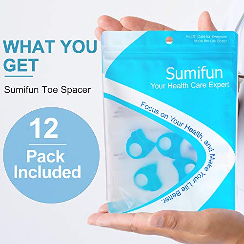Sumifun 12 Pack Gel Toe Separators, Medium Size Toe Spacer and Bunion Correct...