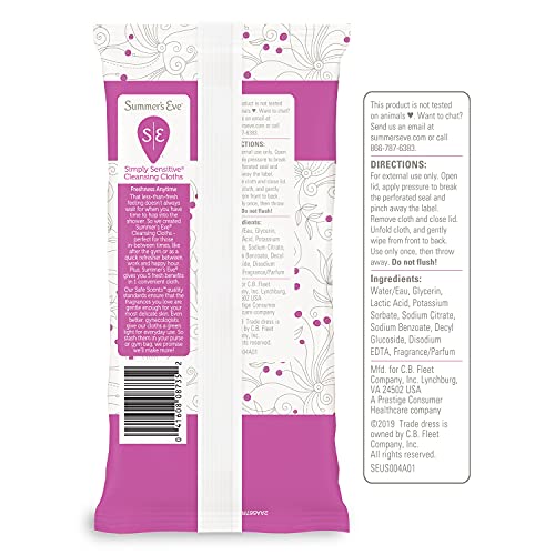 Summer's Eve Simply Sensitive Cleansing Cloths for Sensitive Skin - PH-Balanc...