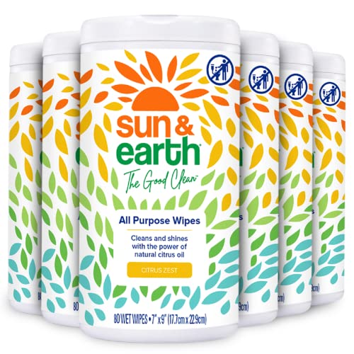 All Purpose Cleaner Wipes Bulk by Sun & Earth, 480 total wipes, Pack of 6, Al...