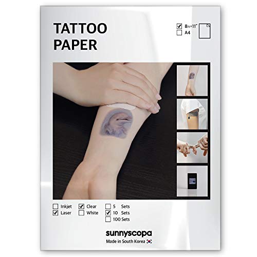 Sunnyscopa Printable Temporary Tattoo Paper for LASER Printer - US Letter Siz...