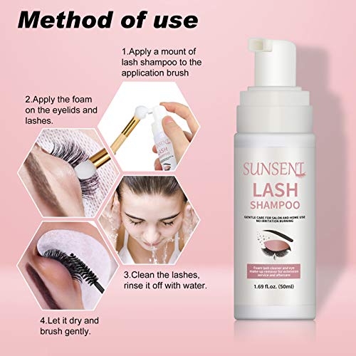 Eyelash Extension Shampoo Kit Oil Free Formula,SUNSENT Eyelash Extension Clea...