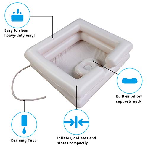 Portable Shampoo Bowl, Inflatable Bedside Shampoo Basin set, Hair Cuts and Ha...