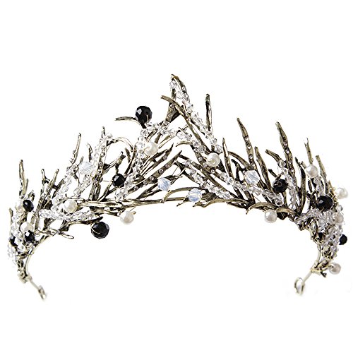 Sunshinesmile Bride Vintage Princess Hair Crown Handmade Artificial Black Rhi...