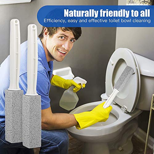 2 Pack Pumice Stone Brush Toilet Bowl Cleaner with Extra Long Handle, 100% Na...