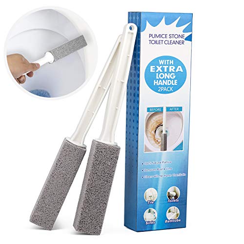 2 Pack Pumice Stone Brush Toilet Bowl Cleaner with Extra Long Handle, 100% Na...
