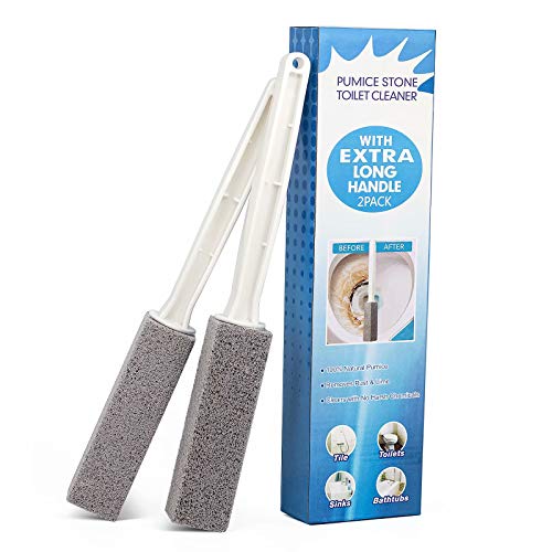 2 Pack Pumice Stone Brush Toilet Bowl Cleaner with Extra Long Handle, 100% Na...