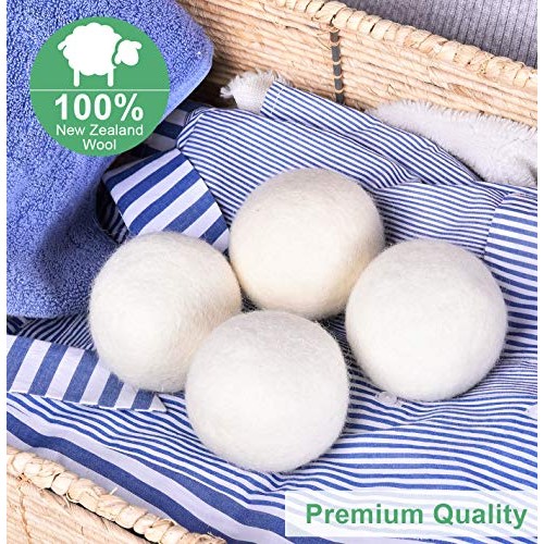 Wool Dryer Balls Organic XL, Eco Dryer Balls Laundry 4 Pack Natural Fabric So...