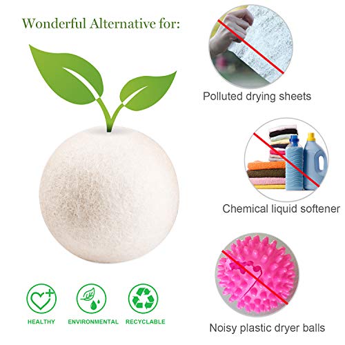 Wool Dryer Balls Organic XL, Eco Dryer Balls Laundry 4 Pack Natural Fabric So...