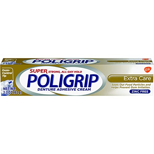 SUPER POLIGRIP Denture Adhesive Cream Extra Care 2.20 oz (Packs of 6)
