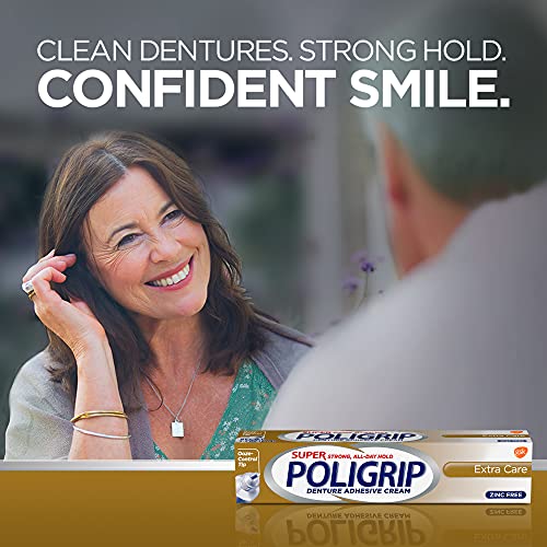 Super Poligrip Extra Care Denture Adhesive Cream, Zinc Free Denture Cream - 2...
