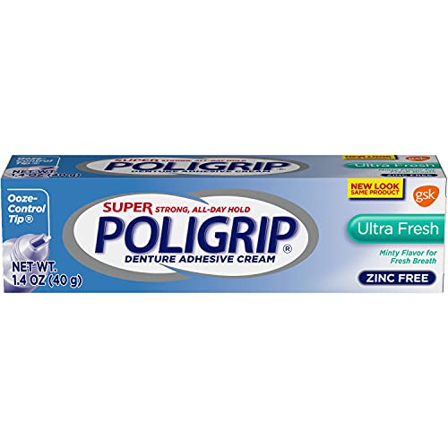 Super Poligrip Ultra Fresh Mint Flavor Zinc Free Denture Adhesive Cream, 1.4 ...