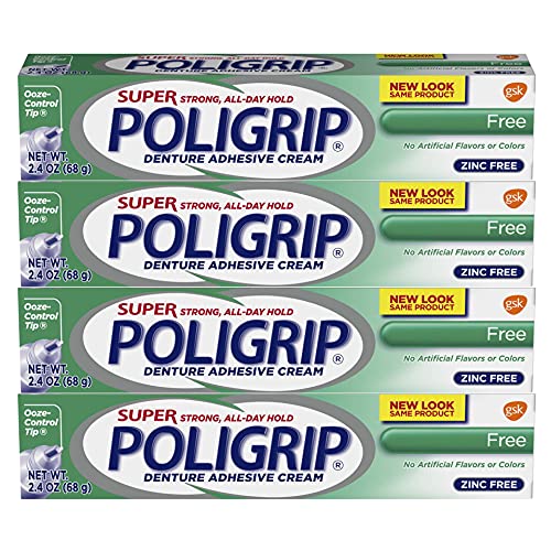 Super Poligrip Zinc Free Denture and Partials Adhesive Cream, 2.4 ounce (Pack...