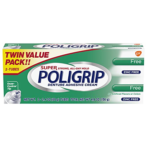 Super Poligrip Zinc Free Denture and Partials Adhesive Cream, 2.4-ounce Twin ...