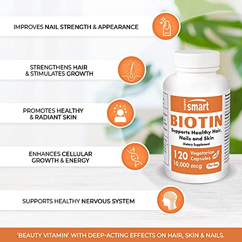 Supersmart - Biotin 10,000 mcg Per Day - Vitamin B7 Supplement - Nail & Hair ...