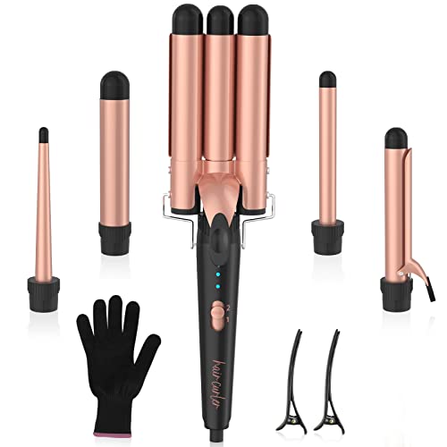 Professional Curling Iron Set, 5 in 1 Curling Wand with 1" 3 Barrel Hair Wave...