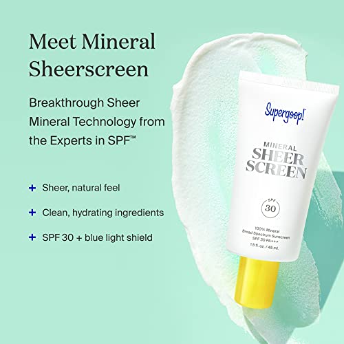 Supergoop! Mineral Sheerscreen SPF 30 PA+++, 0.5 fl oz - 100% Mineral, Broad ...