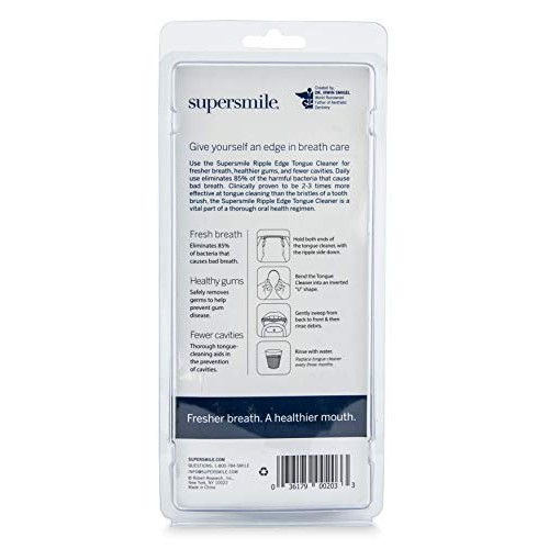 Supersmile Ripple Edge Tongue Cleaner, Ergonomic Reusable Tongue Scraper, 3 C...
