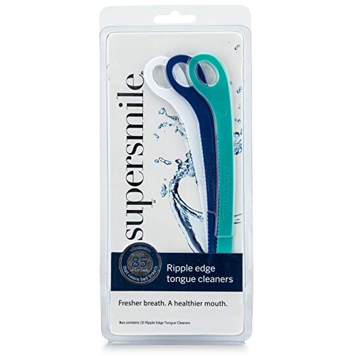 Supersmile Ripple Edge Tongue Cleaner, Ergonomic Reusable Tongue Scraper, 3 C...