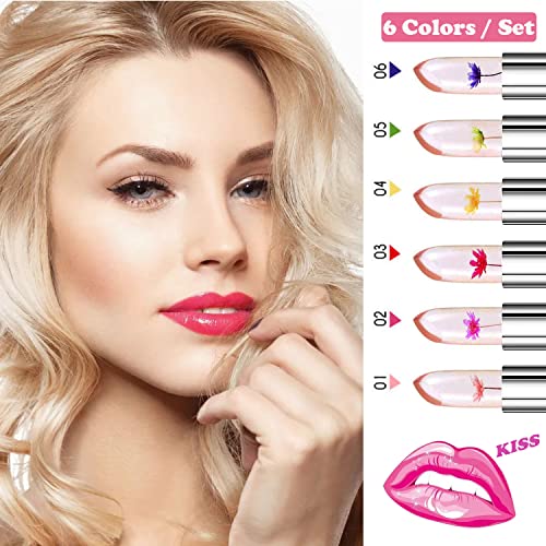 Flower Lip Gloss Clear Lipstick Set, 6Pcs Magic Temperature Color Change Lip ...