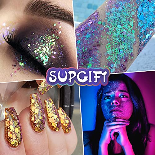 Glitter SUPGIFT 15 Colors 130g Holographic Chunky Cosmetic Chameleon Sequins ...