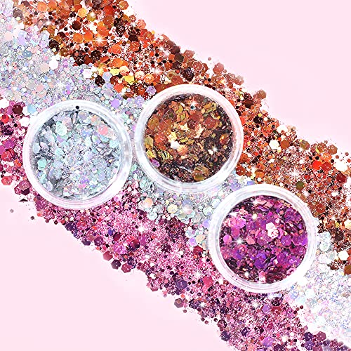 Glitter SUPGIFT 15 Colors 130g Holographic Chunky Cosmetic Chameleon Sequins ...