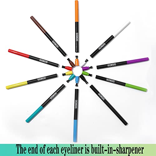 SUSIKEKI 10pcs Colored Gel Eyeliner Pencil Set With Sharpeners Waterproof Lon...