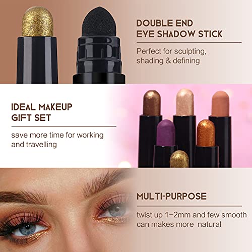 SUSIKEKI 6PCS Eyeshadow Stick + 1PC Double End Eyeshadow Brush Soft Creamy Ma...