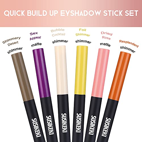 SUSIKEKI 6PCS Eyeshadow Stick + 1PC Double End Eyeshadow Brush Soft Creamy Ma...