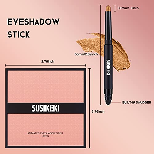 SUSIKEKI 6PCS Eyeshadow Stick + 1PC Double End Eyeshadow Brush Soft Creamy Ma...