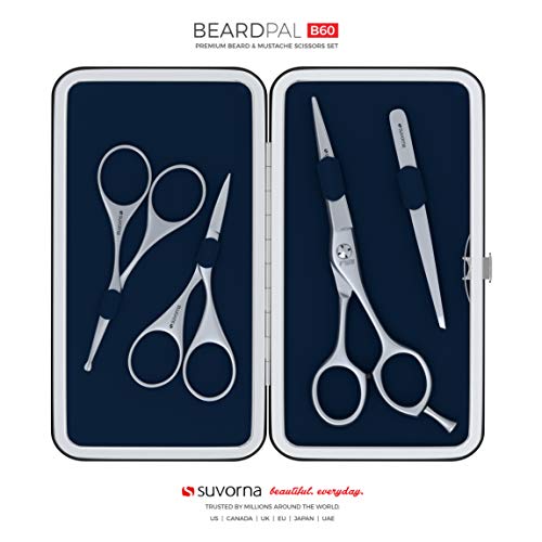 Suvorna Premium Beard and Mustache Scissors set / Kit (4pcs). 5.5" Precision ...