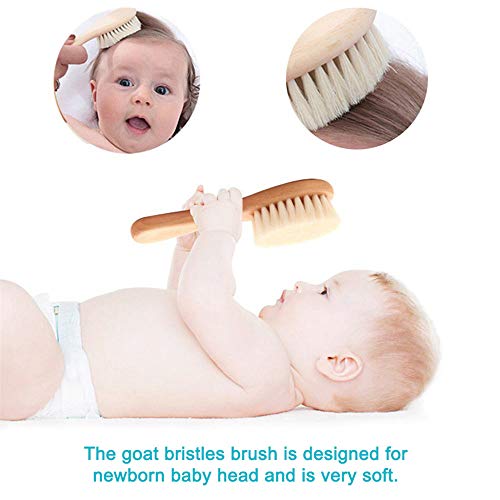 Baby Hair Brush and Comb Set, Newborns Toddlers Kids Natural Soft Goat Bristl...