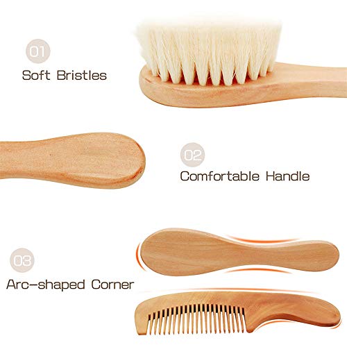 Baby Hair Brush and Comb Set, Newborns Toddlers Kids Natural Soft Goat Bristl...