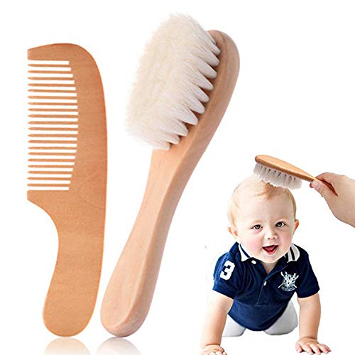 Baby Hair Brush and Comb Set, Newborns Toddlers Kids Natural Soft Goat Bristl...