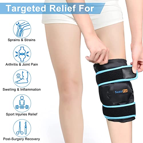 SuzziPad Knee Ice Pack for Injuries Reusable Gel Cold Pack with Cold Compress...