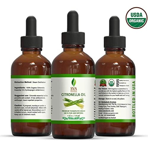SVA Organics Citronella Essential Oil Organic USDA 4 Oz Pure Natural Therapeu...