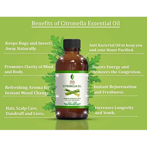 SVA Organics Citronella Essential Oil Organic USDA 4 Oz Pure Natural Therapeu...