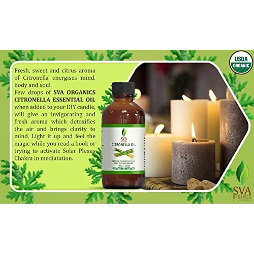 SVA Organics Citronella Essential Oil Organic USDA 4 Oz Pure Natural Therapeu...