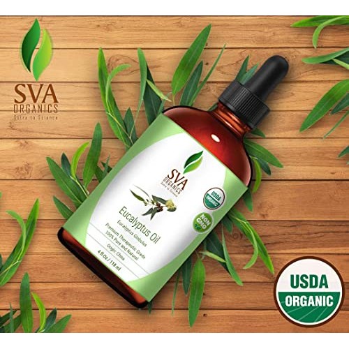 SVA Organics Eucalyptus Essential Oil Organic 4 Oz USDA with Dropper 100% Pur...