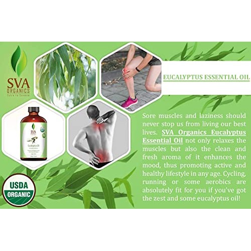 SVA Organics Eucalyptus Essential Oil Organic 4 Oz USDA with Dropper 100% Pur...