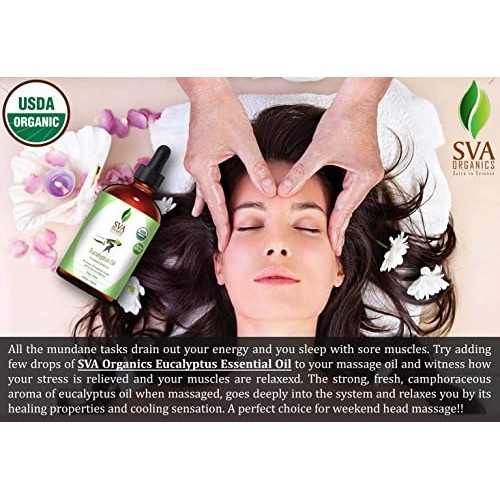 SVA Organics Eucalyptus Essential Oil Organic 4 Oz USDA with Dropper 100% Pur...