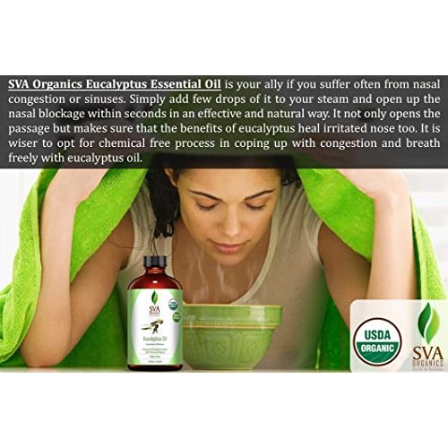 SVA Organics Eucalyptus Essential Oil Organic 4 Oz USDA with Dropper 100% Pur...