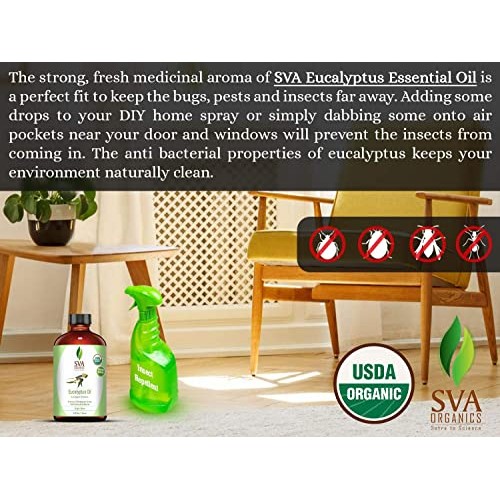 SVA Organics Eucalyptus Essential Oil Organic 4 Oz USDA with Dropper 100% Pur...