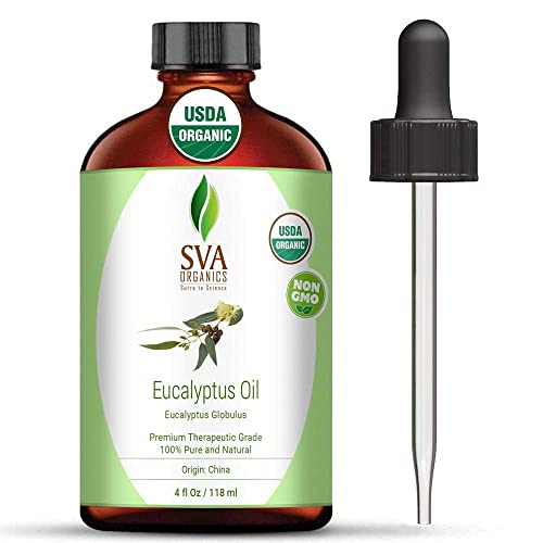 SVA Organics Eucalyptus Essential Oil Organic 4 Oz USDA with Dropper 100% Pur...