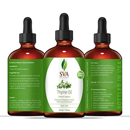 SVA Thyme Essential Oil | Very Strong Aroma | 4 OZ (118 ML) - 100% Pure, Natu...