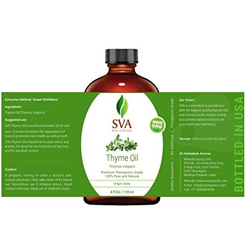 SVA Thyme Essential Oil | Very Strong Aroma | 4 OZ (118 ML) - 100% Pure, Natu...