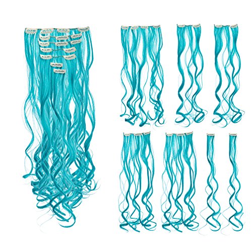 SWACC 7 Pcs Full Head Party Highlights Clip on in Hair Extensions Colored Hai...