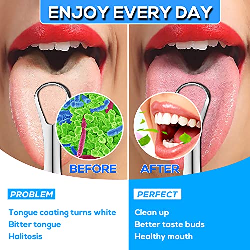 Premium 3pcs Metal Tongue Scraper Cleaner for Adults & Kids, Portable Stainle...
