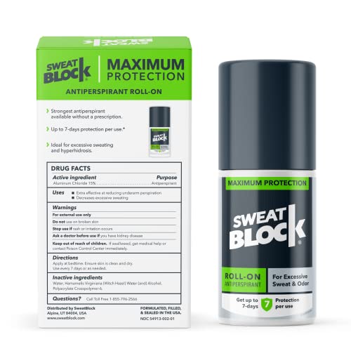 SweatBlock Antiperspirant Roll-on - Maximum Clinical Strength with DRIBOOST |...